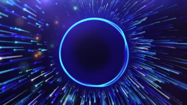 Lingkaran Terang Abstrak Dikelilingi Oleh Asteroid Terbang Dan Komet Gerak — Stok Video