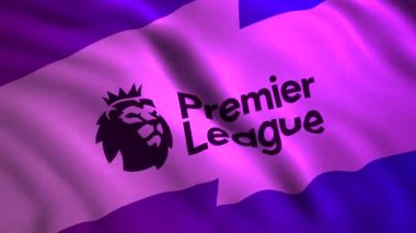 Premier Lig 'in mor sembolü. Bir öneri. İngiliz futbol kulüpleri için Profesyonel Futbol Ligi sembollü parlak bir bayrak. Sadece başyazı için kullanın. Yüksek kalite 4k görüntü