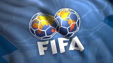 3D FIFA bayrak geçmişi. Hareket. FIFA futbol sezonunun açılışı için bayrak. FIFA 2022 bayrak ve logosuyla animasyon. 