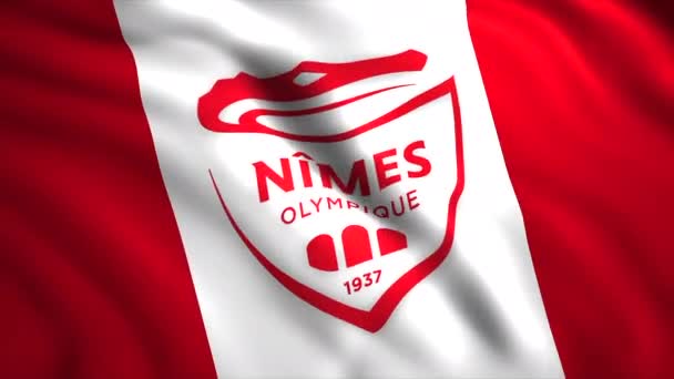Fransız Futbol Kulübünün Bayrağı Hareket Futbol Kulübü Logosuyla Rüzgârda Uçuşan — Stok video