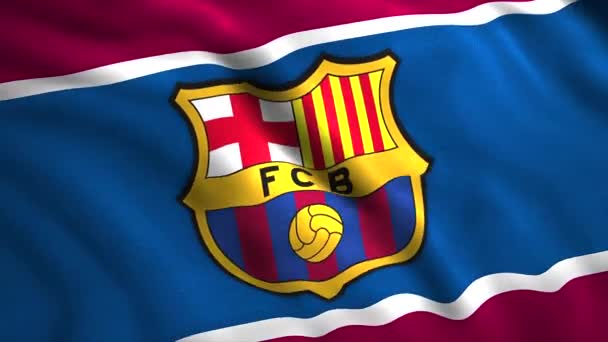 Σημαία Της Barcelona Κίνηση Έμβλημα Του Ισπανικού Επαγγελματικού Ποδοσφαιρικού Συλλόγου — Αρχείο Βίντεο