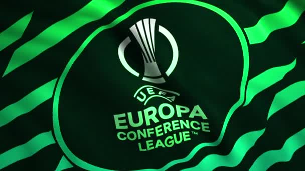 Grön Duk Rörelse Den Ljusa Logotypen För Uefa European League — Stockvideo