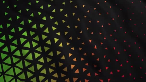 Fondo Negro Moción Triángulos Brillantes Verdes Rojos Diferentes Tamaños Que — Vídeos de Stock