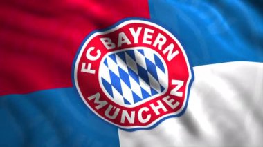 FC Münih 'in parlak bir sembolü. Hareket. Animasyon, rüzgarda savrulan bir futbol kulübünün logosu. Yüksek kalite 4k görüntü