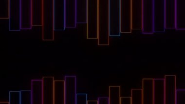Siyah arkaplanda ses dalgası eşitleyicisi. Tasarım. Çubukların dikey siluetleri yukarı aşağı hareket ediyor