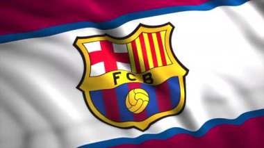 FC Barcelona bayrağı. Hareket. İspanya profesyonel liginde oynayan Barselona futbol takımının parlak bir sembolü. Sadece başyazı için kullan. Yüksek kalite 4k görüntü
