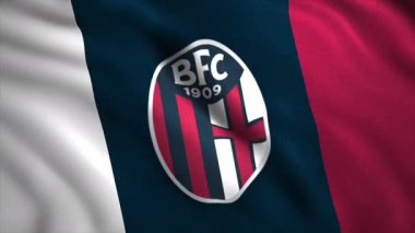 Bayraktaki futbol kulübünün amblemi. Hareket. Alman futbol kulübü Stuttgart 'ın güzel bayrağı. Arkaplanda 3D bayrak ve profesyonel futbol kulübü amblemi var.. 