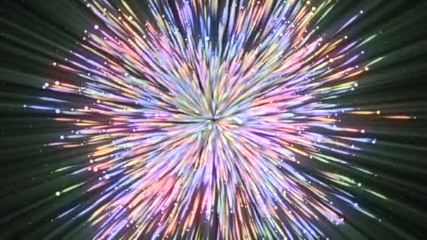 Luminosa Esplosione Colorata Particelle Nel Flusso Mozione Esplosione Ipnotica Cosmica — Video Stock