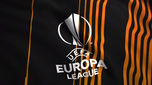 ヨーロッパリーグのスポーツフラグ ムーブメント サッカー選手権のためのスタイリッシュなフラッグデザイン ヨーロッパ協会のプロサッカー団体の3D旗 — ストック動画