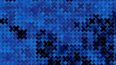 Mavi ve turuncu arka plan. Tasarım. Animasyondaki parlak haçlar parıldıyor ve parlak gölgeler yayıyor. Yüksek kalite 4k görüntü