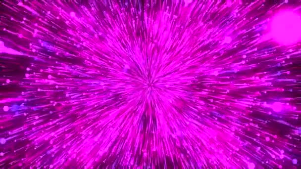粒子と光線の球体が小さくなったマジックピンクアニメーション ムーブメント スクリーンセンターに向かって移動する粒子 — ストック動画