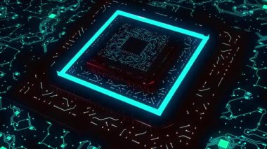 Gelişmiş teknoloji kavramı. Tasarım. Yapay Zeka tarafından yaratılmış bir mikroçipin görselleştirilmesi, sinirsel ağın dijital hale getirilmesi