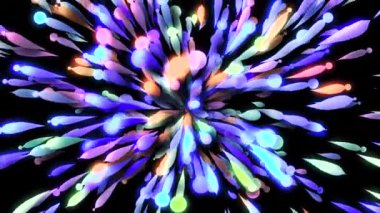 Siyah arka plan. Hareket. Parlak uçan çok renkli üç boyutlu çizgiler soyutlamada aydınlatıcı desenler oluşturur ve sürekli farklı yönlere hareket eder. Yüksek kalite 4k görüntü