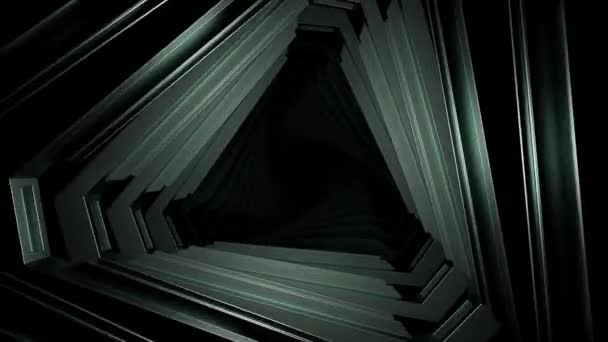 Entrando Túnel Espacial Triangular Monocromático Moción Corredor Blanco Negro Movimiento — Vídeo de stock