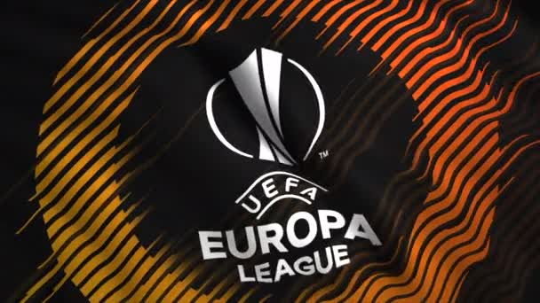 Abstrakta Uefa Europa League Årliga Fotbollsklubb Tävlingsflagga Rörelse Vinka Realistisk — Stockvideo