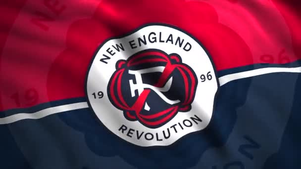 ニューイングランド革命 アメリカンプロサッカークラブ ムーブメント サッカークラブのロゴがついた旗 編集のみ使用する場合 — ストック動画