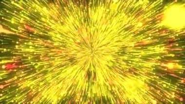 Enerji akışı çöküyor. Hareket. Parlak enerji akışı noktasında kaybolur. Enerji patlamasının dış uzayda kaybolması. 