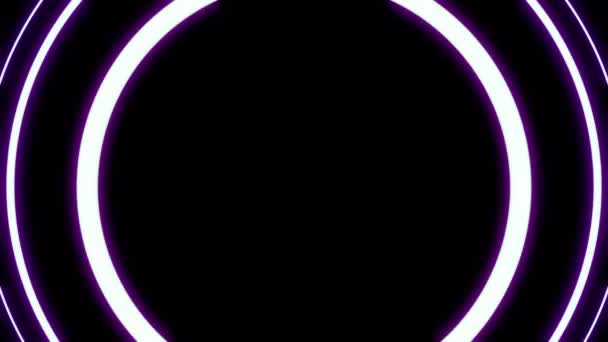 Luminoase Rame Cerc Neon Liliac Deplasează Înapoi Tunelul Nesfârșit Fundal — Videoclip de stoc