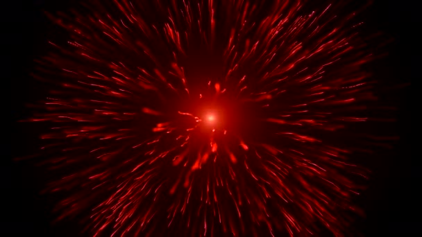 ブラックバック ムーブメント 空に爆発し さまざまな方向に散らばっているように見えるアニメーションの赤い明るい花火 高品質の4K映像 — ストック動画