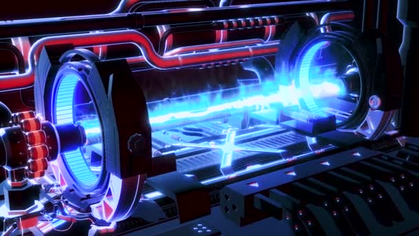 三维未来的一个细节的电磁机与重力场的能量粒子 抽象引擎机制 — 图库视频影像