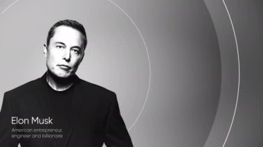 Elon Musk. Hareket. Reklam şirketi için Elon Musk 'la video girişi. İş adamı ve ünlü imajı olan şık bir animasyon.. 