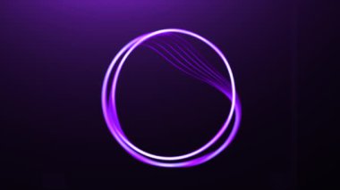 Yeşil ve mor arka plan. Hareket. Animasyonda parlayan bir halka ile parlak bir arkaplan ayrılır ve ışık bir ışınla farklı desenler yaratır. Yüksek kalite 4k görüntü