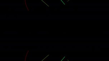 Parlak renkli ince ışınlar. Tasarım. Animasyonda görünen siyah arkaplan ve çizgiler parlak gölgelerle yanar. Yüksek kalite 4k görüntü