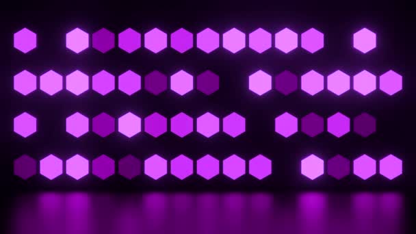 Fondo Púrpura Brillante Diseño Bombillas Brillantes Que Queman Con Diferentes — Vídeos de Stock