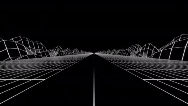 Black Background Design Bright White Grids Create Mountains Roads Animation — Stock Video