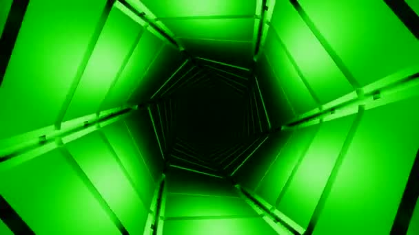 绿色的隧道设计 一个明亮的动画背景 在这个背景上 一条五彩斑斓的彩虹走廊向前移动 高质量的4K镜头 — 图库视频影像