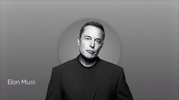エロン マスク ムーブメント 広告会社のためのElon Muskとのビデオイントロ ビジネスマンや有名人のイメージを持つスタイリッシュなアニメーション — ストック動画