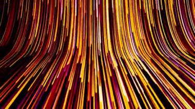 Güzel siber çizgiler. Hareket. Renkli çizgilerin kıvrımlı akışı. Parlak çizgiler siyah arkaplanda kıvrılarak akıntıda hareket eder. 