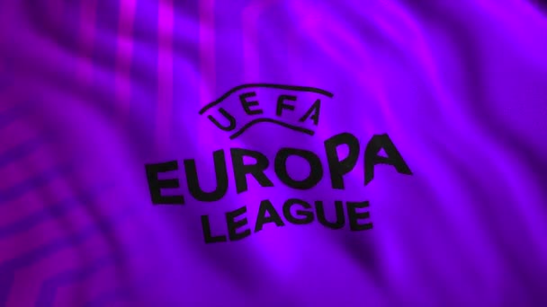 背景与欧罗巴联盟的旗帜 美丽的国旗挂满了欧洲足球联盟的标志 欧洲足球联盟 帆布上有标志 — 图库视频影像