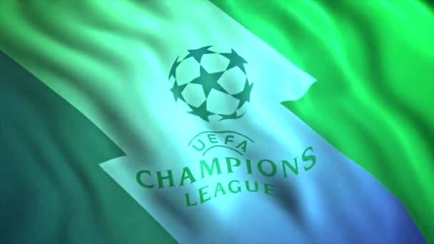 Luminosa Bandiera Della Champions League Mozione Bandiera Sventola Con Iscrizione — Video Stock