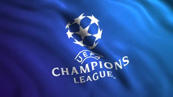 Bandiera Con Emblema Della Champions Football League Mozione Luminosa Bandiera — Video Stock