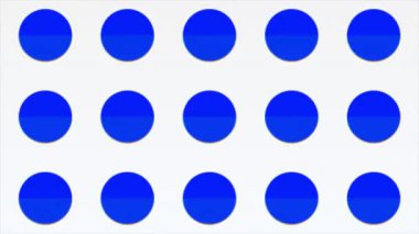 Sıralar halinde küçük dairesel simgeler renk değiştiriyor. Hareket. Beyaz arkaplanda renk değişimiyle yanıp sönen daireler dizili dinamik desen