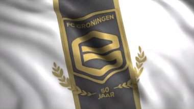 FC Groningen 'in sembolü. Hareket. Hollanda 'da aynı isimde bir futbol kulübünün gri animasyonu. Sadece yazı için kullan. Yüksek kalite 4k görüntü
