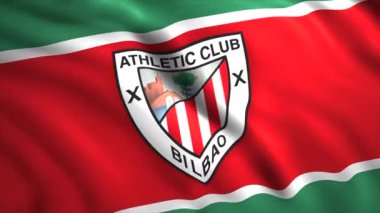 Atletizm Kulübü Bilbao 'nun kırmızı logosu. Motion. İspanyol profesyonel futbolcu Bilbao 'nun sembolü olan kırmızı animasyon. Yüksek kalite 4k görüntü