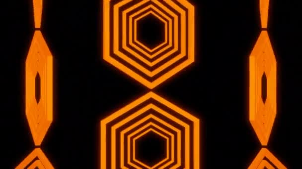 검은색 배경에 오렌지 육각형 실루엣의 디자인입니다 육각형의 기하학적 — 비디오