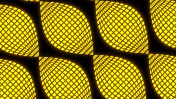 明亮的黑色背景 黄色和橙色是巨大的粒子 在动画中被移动的网格突出显示出来 高质量的4K镜头 — 图库视频影像