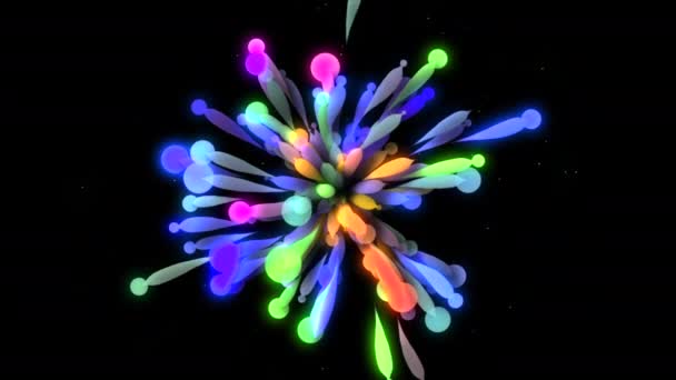 Fond Noir Motion Des Lignes Courtes Multicolores Volumineuses Sont Dispersées — Video