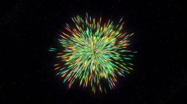 Siyah arka plan. Hareket. Yüksek hızla farklı yönlere dağılan ve animasyondaki boş siyah boşluğu dolduran çok renkli ışık demetleri. Yüksek kalite 4k görüntü