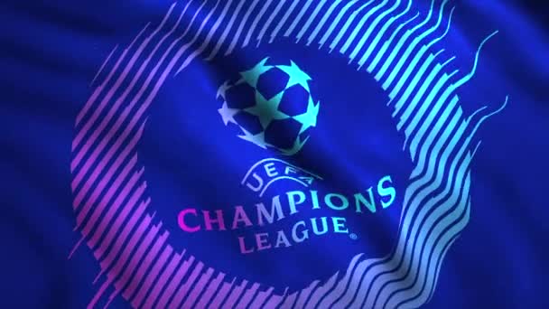 Şampiyonlar Ligi Nin Mavi Tuvali Hareket Uefa Ligi Logosuyla Birlikte — Stok video