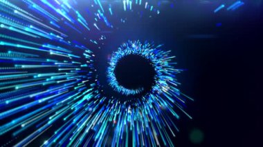 Parçacıkların sarmal hareketi, düzgün spiral hareket. Hareket. Dış uzayda dönen yıldızlarla soyut animasyon