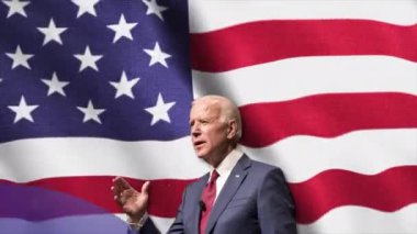 ABD 'nin sembolleri. Hareket. Amerika Birleşik Devletleri 'nin ulusal sembolü, ABD yazıtları ve Joe Biden' ın pozisyonuyla ilgili bir portresi. Sadece başyazı için kullanın. Yüksek kalite 4k
