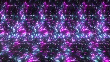 Parlak mavi ve mor parıltı. Hareket. Alışveriş merkezleri üç boyutlu olarak farklı renklerde parlayan soyutlamalarla kareler oluşturur. Yüksek kalite 4k görüntü