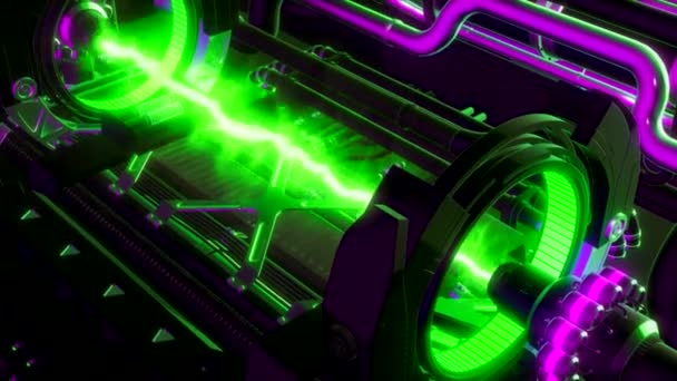 3D未来的な重力場エネルギー粒子を備えた電磁マシンの詳細 ムーブメント 抽象エンジンメカニズム — ストック動画