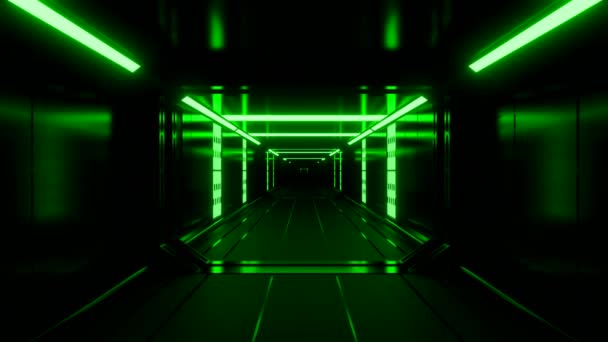 Vista All Interno Tunnel Sotterraneo Forma Rettangolare Con Illuminazione Neon — Video Stock