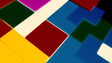 Siyah arkaplanda tetris animasyonu. Tasarım. Soyut renkli retro inşaat oyunu 