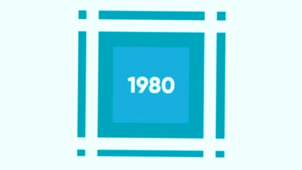 Ρετρό Μοτίβο 1980 Έτος Μπλε Τετράγωνα Λευκό Φόντο Κίνηση Επιγραφή — Αρχείο Βίντεο